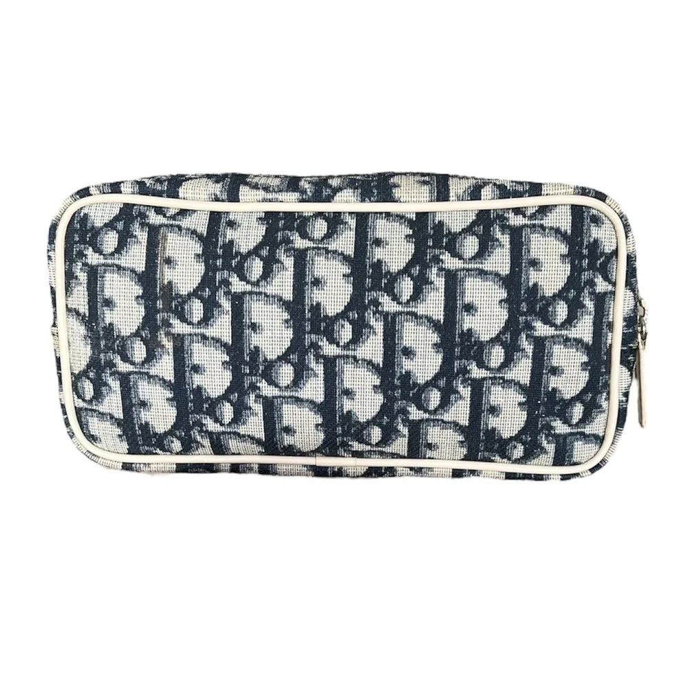 Christian Dior Y2K Trotter 1 Cosmetic Navy,White Pouch PNC Rare Oblique EUC